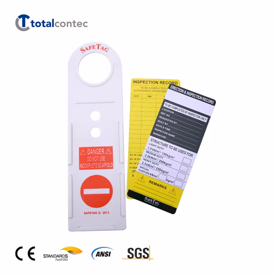 Peças de andaimes Cartão de inspeção de advertência e kits de suporte Etiqueta de andaime de segurança de plástico para construção